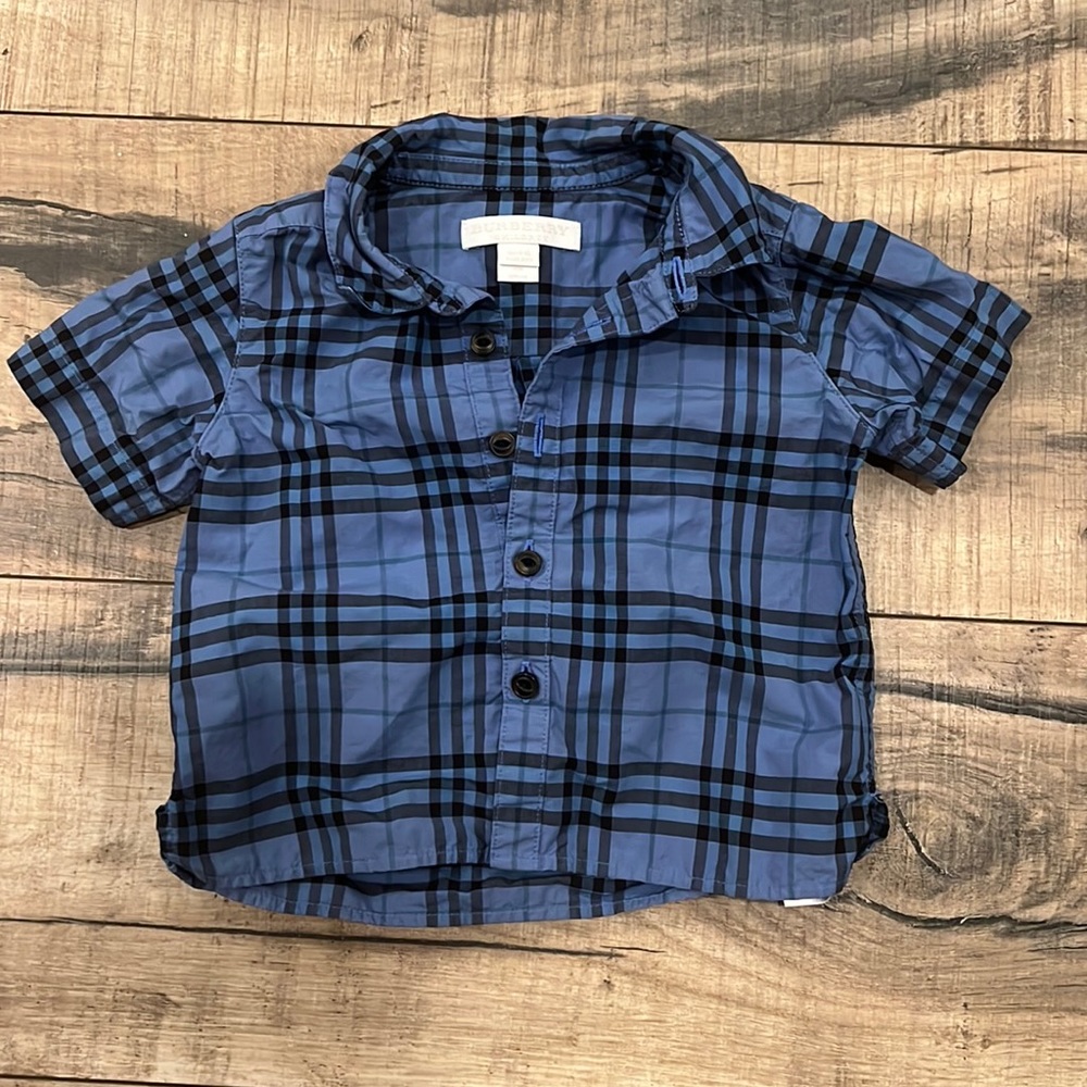 Burberry blue checkered print shirt top